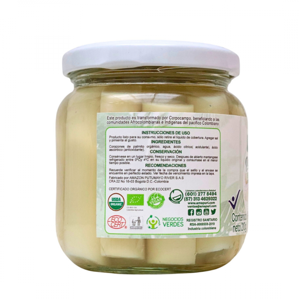 Corazones de Palmito organico Entero x 210gr (Sin sal) - Imagen 2